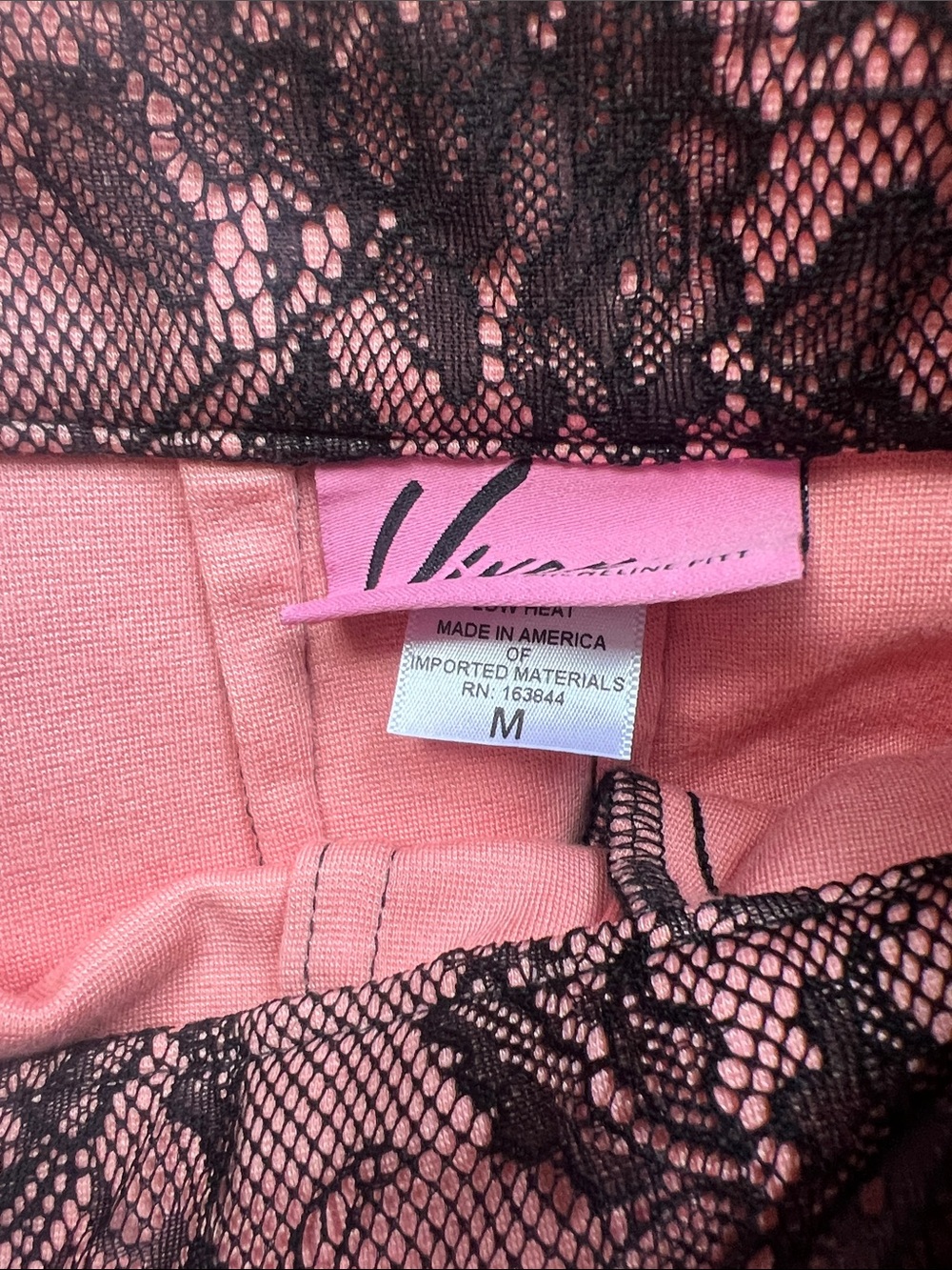 Vixen by Micheline Pitt Pink Cigarette Pants with Black Lace size M - Picture 3 of 3